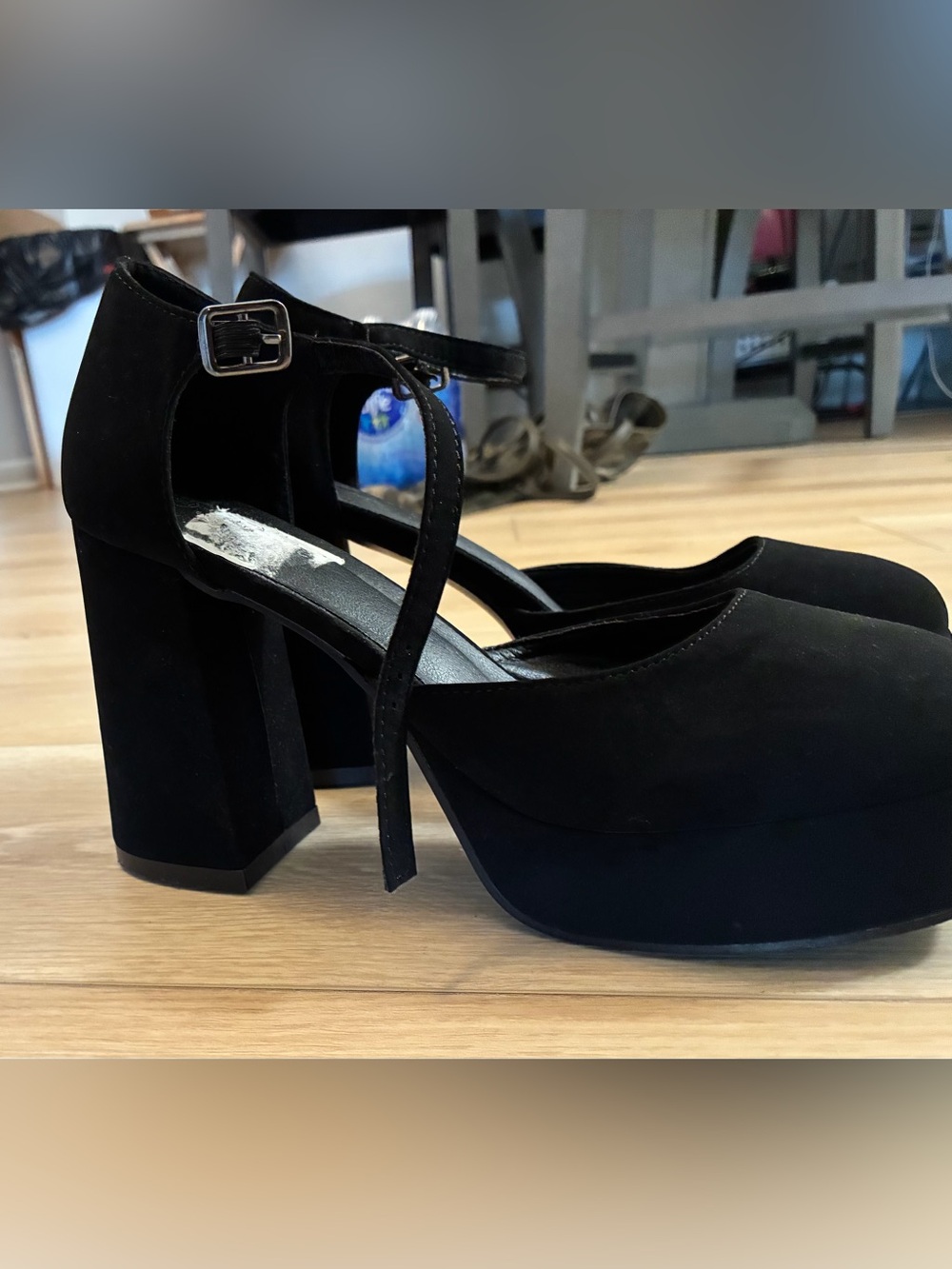 Black Ankle-Strap Block Heel Platform
